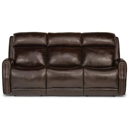 Transitional Power Leather Sofa with Power Headrest